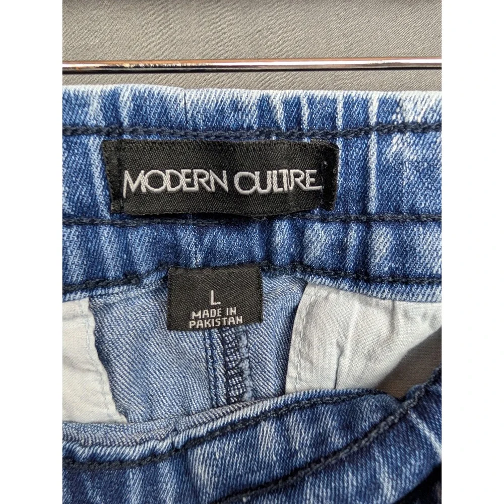 Modern Culture Mens Large Acid Wash Blue‎ Denim Cargo Jogger Pants Stretch Jeans